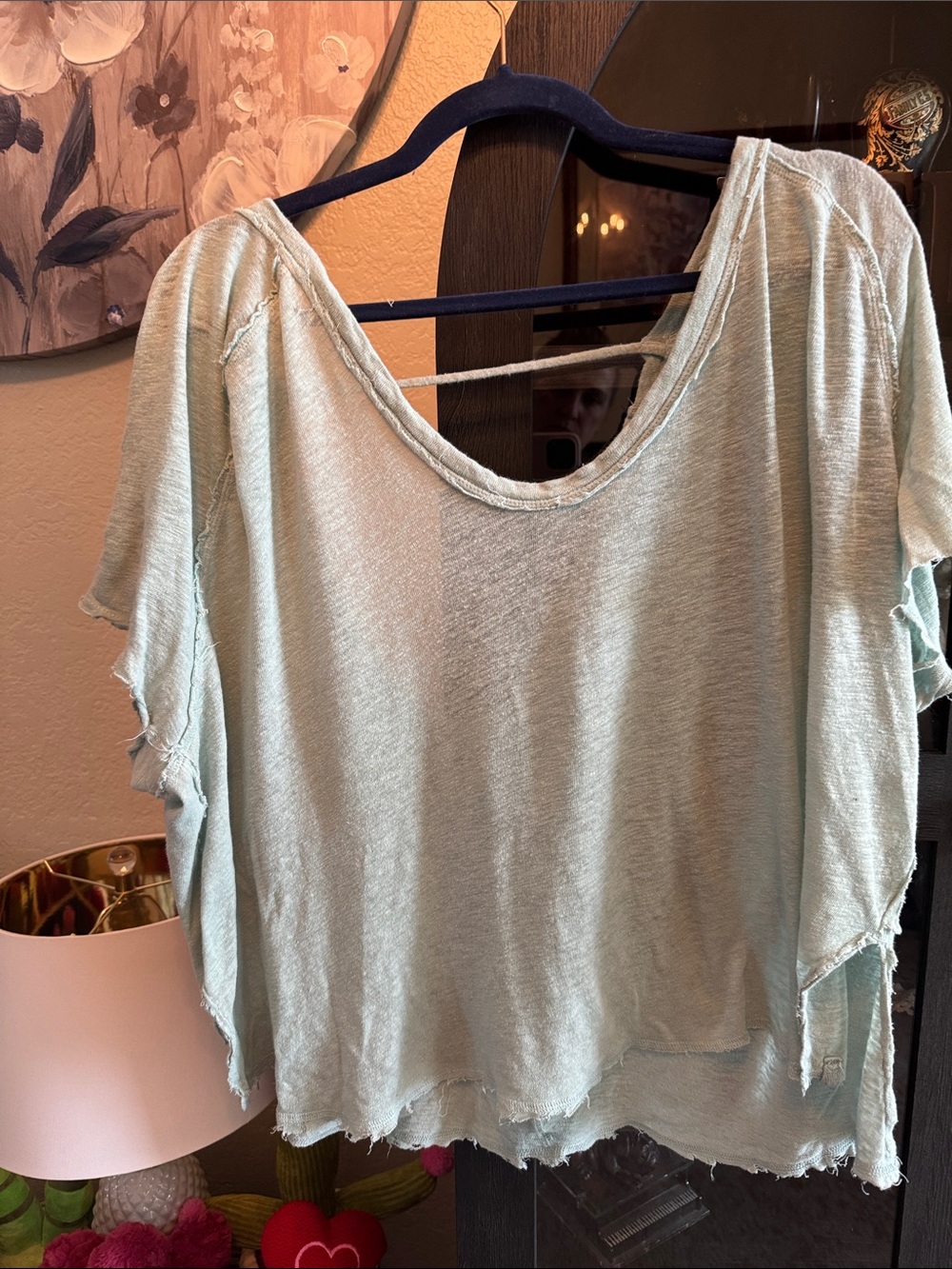 We The Free Mint Green Relaxed Raw-Edge Crop Top. Free people